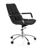 Silla Home Office SARANTO negra con tapizado de tela y base de cinco ruedas de hjh OFFICE – vista de 360° (vista frontal en diagonal 60°)