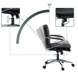Silla Home Office Rovento negra con reposabrazos y base en estrella sobre una alfombra de hjh OFFICE