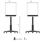 Technische Zeichnung des Tritthockers TIO-M II mit 43 × 41 cm und max. 150 kg Traglast von hjh OFFICE