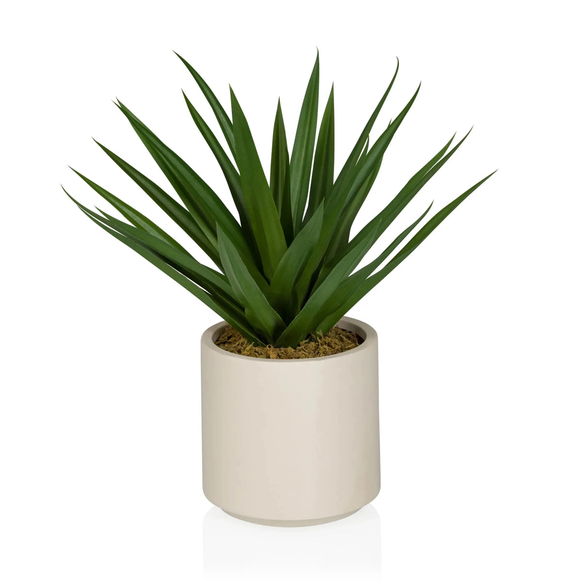 Planta artificial Agave con hojas verdes puntiagudas en una maceta beige de hjh OFFICE