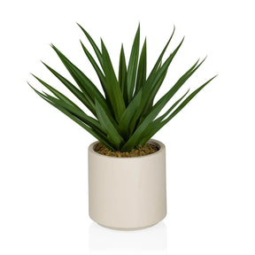 Planta artificial Agave con hojas verdes puntiagudas en una maceta beige de hjh OFFICE
