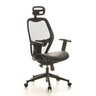 Silla de oficina profesional AIR-PORT en negro con respaldo de malla, asiento de cuero y reposacabezas de hjh OFFICE
