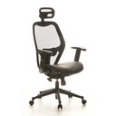 Silla de oficina profesional AIR-PORT en negro con respaldo de malla, asiento de cuero y reposacabezas de hjh OFFICE