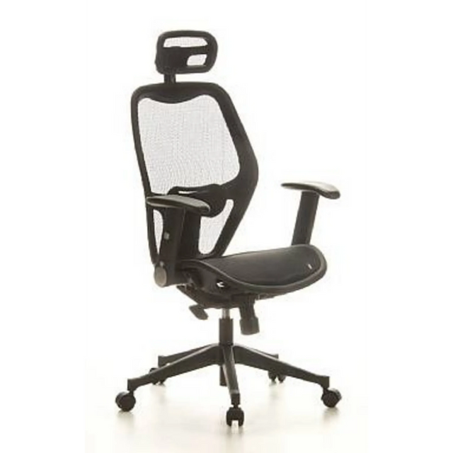 Silla de oficina profesional AIR-PORT con malla negra, reposacabezas y reposabrazos de hjh OFFICE