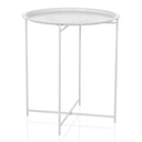 Mesa auxiliar ALLRUND blanca de metal con tablero redondo y patrón de perforaciones de hjh LIVING