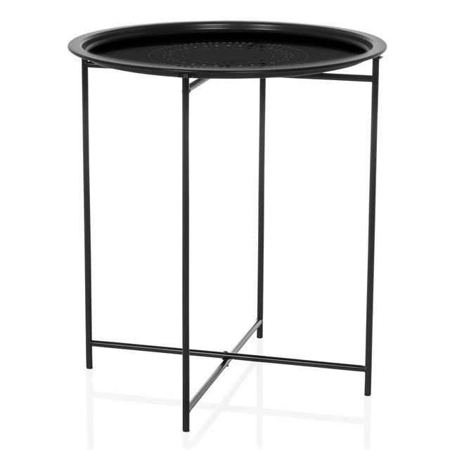 Mesa auxiliar ALLRUND de metal negra con tablero redondo y patrón perforado de hjh LIVING