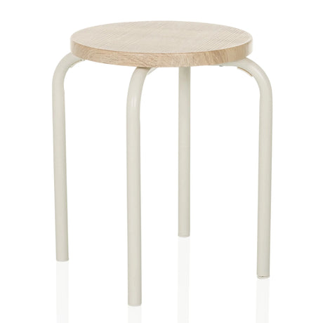 Taburete ALRANDA con asiento redondo en roble y cuatro patas blancas de hjh LIVING