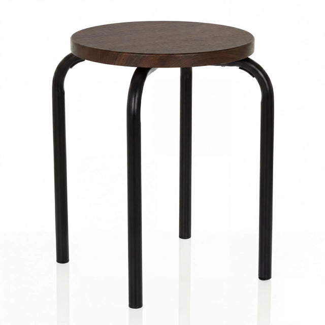 Taburete ALRANDA con asiento redondo en acabado nogal y cuatro patas negras de hjh LIVING