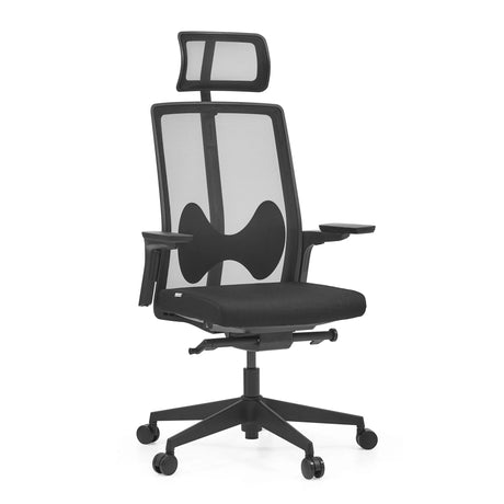 Silla de oficina profesional ARCEO B negra con respaldo de malla, reposacabezas y reposabrazos de hjh OFFICE