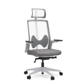 Silla de oficina profesional ARCEO W gris con respaldo de malla, reposacabezas y reposabrazos de hjh OFFICE