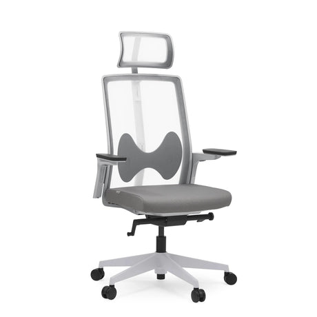 Silla de oficina profesional ARCEO W gris con respaldo de malla, reposacabezas y reposabrazos de hjh OFFICE