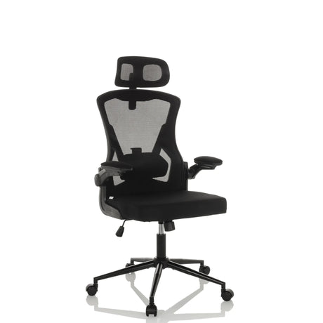 Silla de oficina profesional ARIGANO en negro con respaldo de malla y reposacabezas de hjh OFFICE
