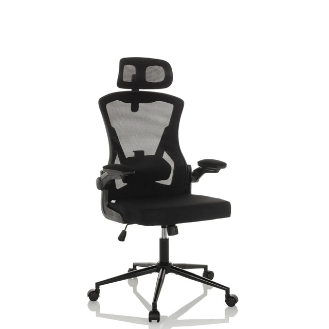 Silla de oficina profesional ARIGANO en negro con respaldo de malla y reposacabezas de hjh OFFICE