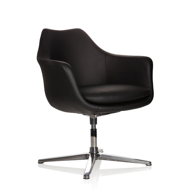 Sillón de diseño ARTEMIA negro con tapicería de cuero y base metálica de cuatro brazos de hjh OFFICE