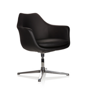 Sillón de diseño ARTEMIA negro con tapicería de cuero y base metálica de cuatro brazos de hjh OFFICE