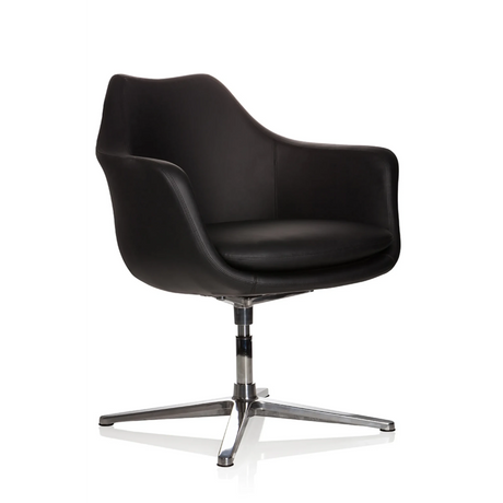 Sillón de diseño ARTEMIA negro con tapicería de cuero y base metálica de cuatro brazos de hjh OFFICE