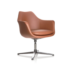Sillón lounge ARTEMIA con tapicería de cuero marrón y base de metal en forma de cuatro estrellas de hjh OFFICE