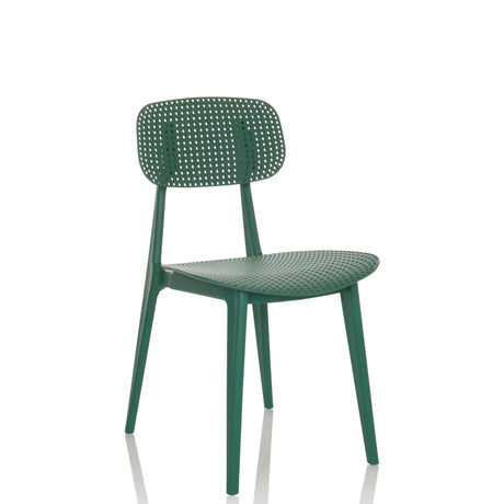 Silla de exterior verde ARTIFO HOL con asiento y respaldo perforados de hjh OFFICE
