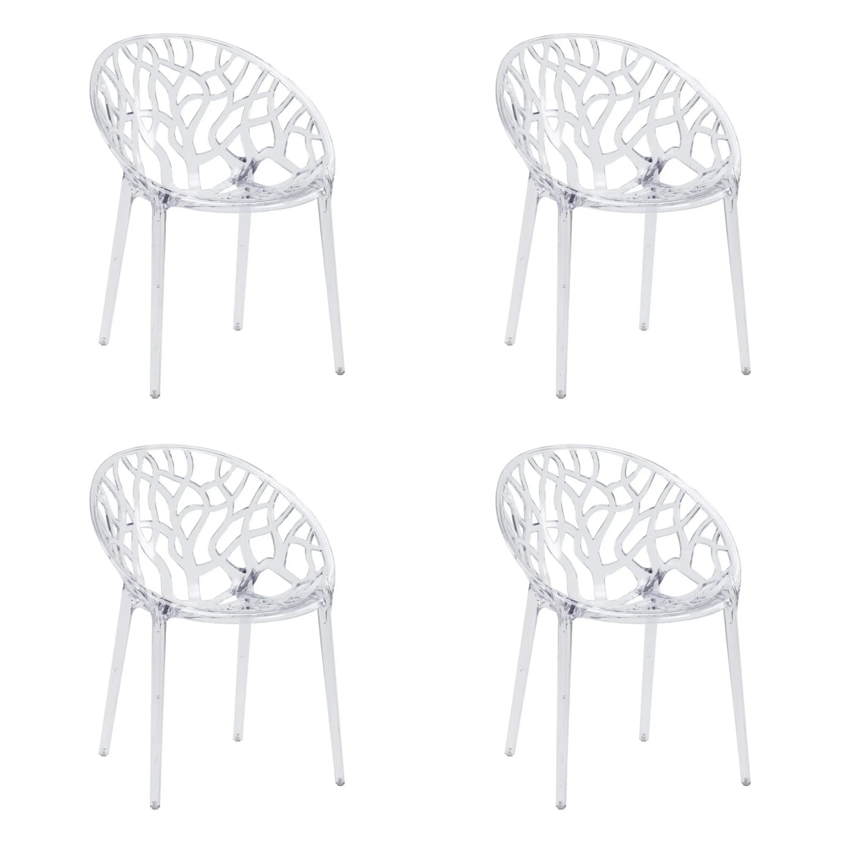 Cuatro sillas de cuatro patas Artifo T transparentes con respaldo orgánicamente perforado de hjh LIVING