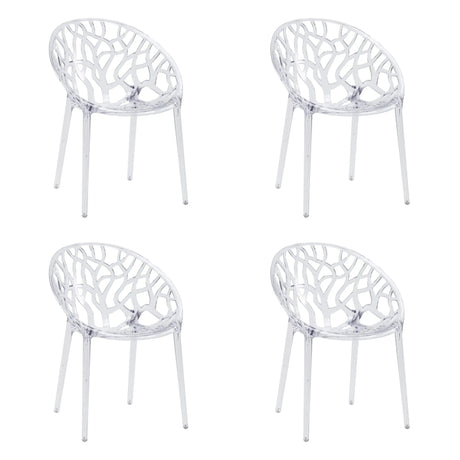 Cuatro sillas de cuatro patas Artifo T transparentes con respaldo orgánicamente perforado de hjh LIVING