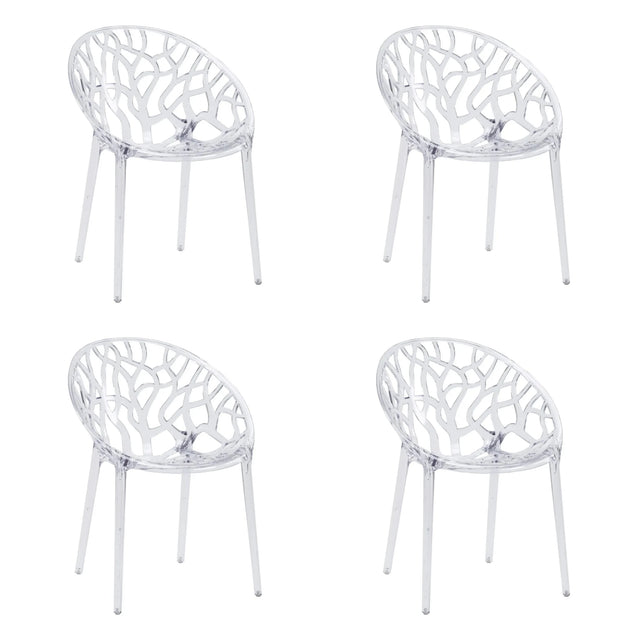Cuatro sillas de cuatro patas Artifo T transparentes con respaldo orgánicamente perforado de hjh LIVING