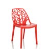 Silla de exterior roja ARTIFO TRI con un respaldo perforado orgánicamente de hjh OFFICE