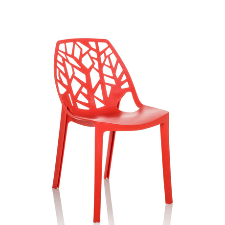 Silla de exterior roja ARTIFO TRI con un respaldo perforado orgánicamente de hjh OFFICE