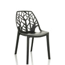Silla de exterior negra ARTIFO TRI con un respaldo calado con aspecto de ramas de hjh OFFICE