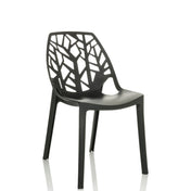 Silla de exterior negra ARTIFO TRI con un respaldo calado con aspecto de ramas de hjh OFFICE