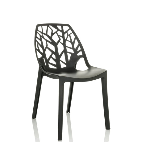 Silla de exterior negra ARTIFO TRI con un respaldo calado con aspecto de ramas de hjh OFFICE