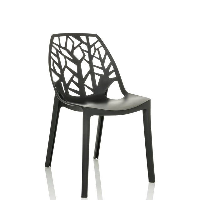 Silla de exterior negra ARTIFO TRI con un respaldo calado con aspecto de ramas de hjh OFFICE