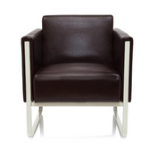 Sillón tapizada marrón ARUBA con revestimiento de cuero y estructura de metal blanca de hjh OFFICE