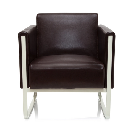 Sillón tapizada marrón ARUBA con revestimiento de cuero y estructura de metal blanca de hjh OFFICE