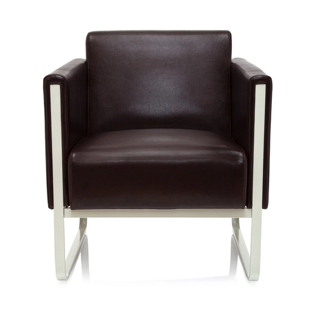 Sillón tapizada marrón ARUBA con revestimiento de cuero y estructura de metal blanca de hjh OFFICE