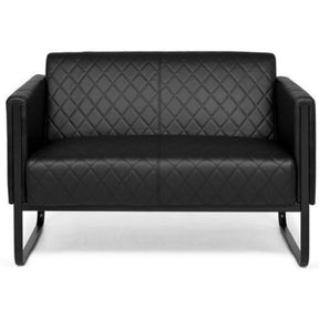 Sofá de diseño negro ARUBA BLACK de dos plazas con costuras de diamante y patas de trineo de hjh OFFICE