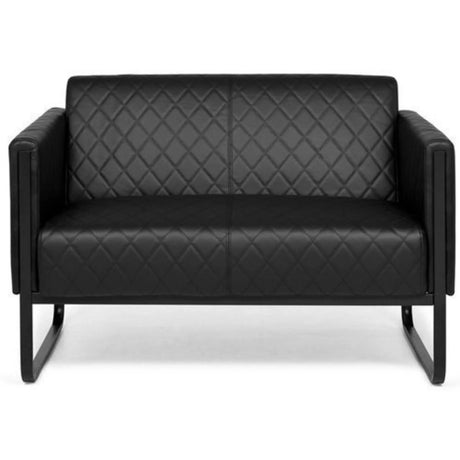 Sofá de diseño negro ARUBA BLACK de dos plazas con costuras de diamante y patas de trineo de hjh OFFICE