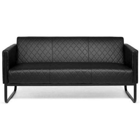 Sofá de diseño ARUBA BLACK negro de tres plazas con costuras en rombos y estructura metálica de hjh OFFICE