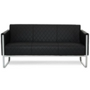 Sofá de diseño ARUBA STEP negro de tres plazas con costuras de diamante y estructura metálica plateada de hjh OFFICE