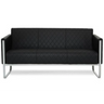 Sofá de diseño ARUBA STEP negro de tres plazas con costuras de diamante y estructura metálica plateada de hjh OFFICE