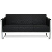 Sofá de diseño ARUBA STEP negro de tres plazas con costuras de diamante y estructura metálica plateada de hjh OFFICE