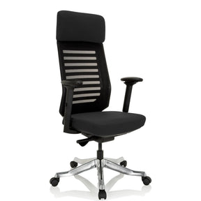 Silla de oficina profesional ASGON en negro con respaldo de malla y base pulida de hjh OFFICE