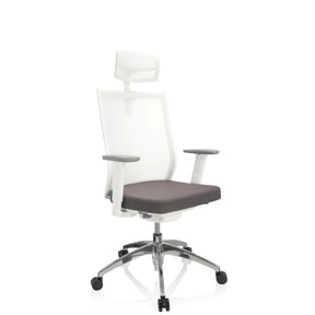 Silla de oficina profesional ASPEN WHITE PRO en gris y blanco con respaldo de malla y reposacabezas de hjh OFFICE