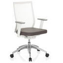 Silla de oficina profesional ASPEN WHITE en gris y blanco con respaldo de malla y base brillante de hjh OFFICE