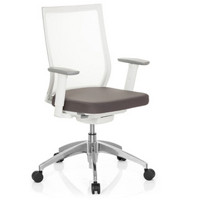 Silla de oficina profesional ASPEN WHITE en gris y blanco con respaldo de malla y base brillante de hjh OFFICE