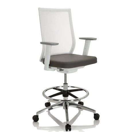 Silla de mostrador ASPEN WORK W gris con respaldo de malla blanco y reposapiés de cromo de hjh OFFICE