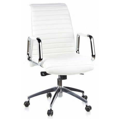 Sillón de oficina profesional ASPERA 10 en color blanco crema con tapicería acolchada y reposabrazos cromados de hjh OFFICE