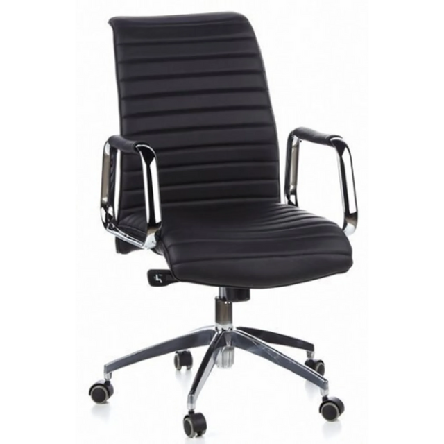 Sillón de oficina profesional ASPERA 10 negro con tapicería acanalada y reposabrazos de cromo brillante de hjh OFFICE