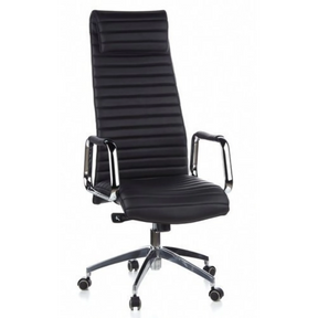 Sillón de alta gama ASPERA 20 con tapizado negro, costuras transversales y reposabrazos cromados de hjh OFFICE