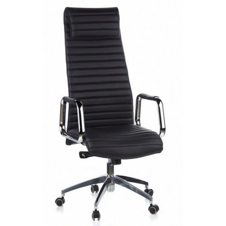 Sillón de alta gama ASPERA 20 con tapizado negro, costuras transversales y reposabrazos cromados de hjh OFFICE