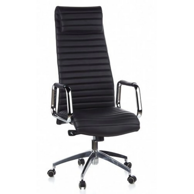 Sillón de alta gama ASPERA 20 con tapizado negro, costuras transversales y reposabrazos cromados de hjh OFFICE